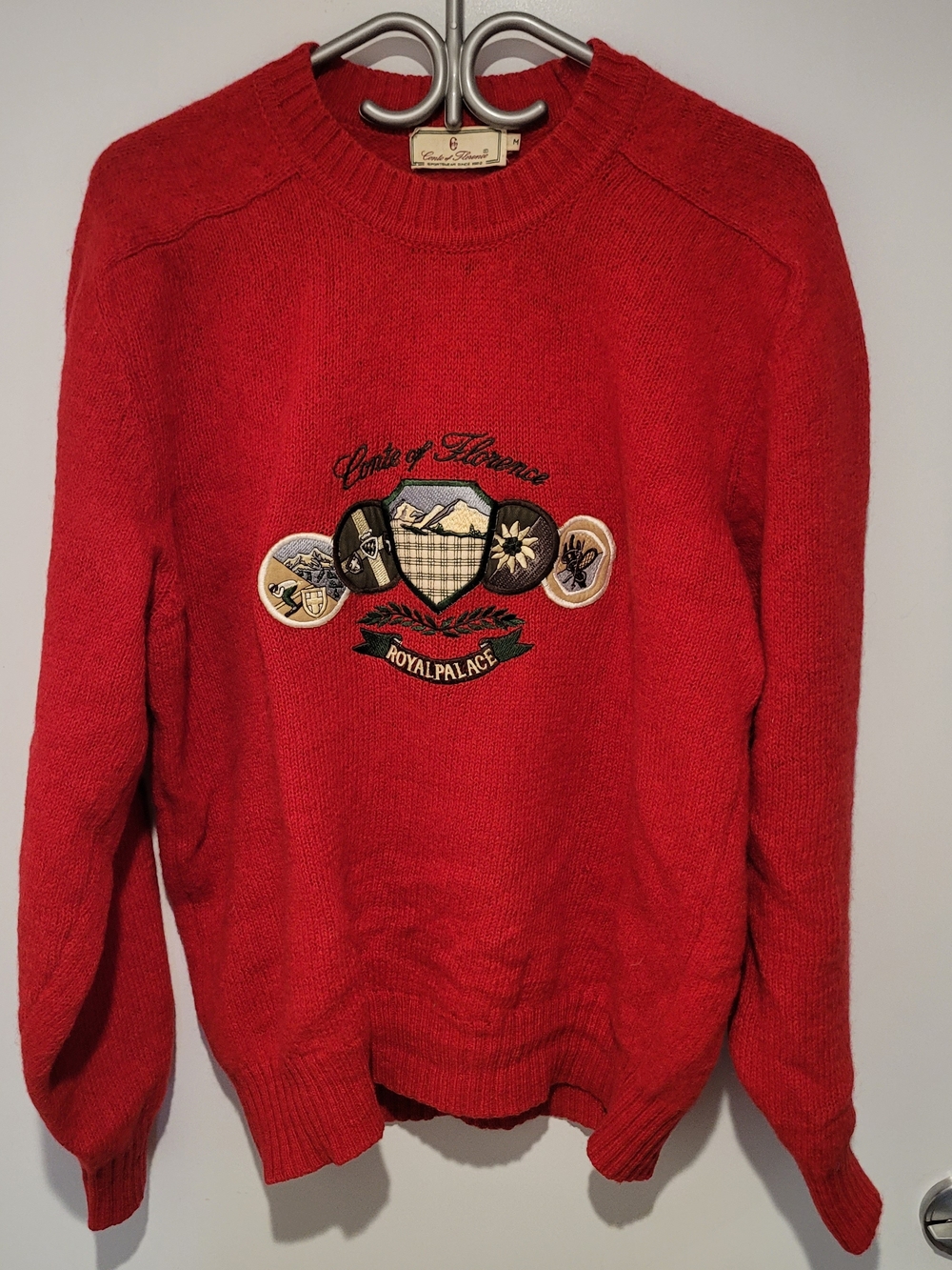 Conte Of Florence Royal Palace Red Crewneck Embroidered Patch Sweater Size M